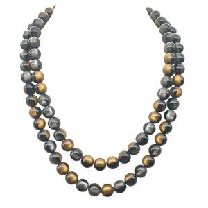 Vintage Double Strand Moonglow Lucite Faux Tigers Eye Beaded Necklace with Ornat